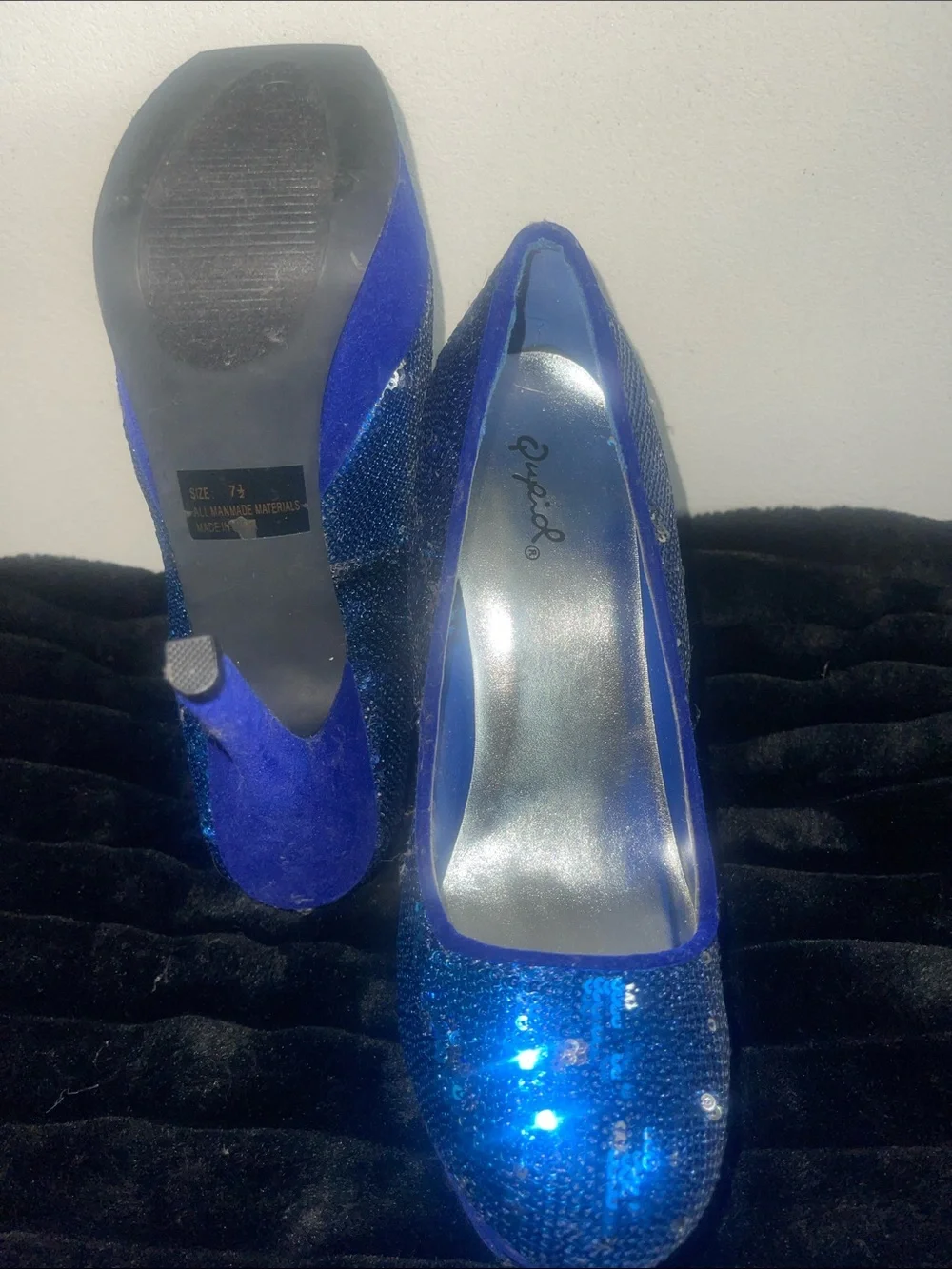 Qupid Royal Blue Sequin Platform Pumps